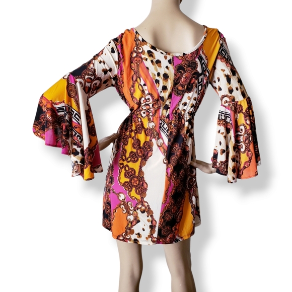 Baroque Print Multicolor Jersey Knit Dress By Pink Polkadot Size Small - Picture 6 of 8